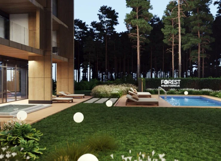 Apartamentowiec posiada wewnętrzną i zewnętrzną strefę basenową