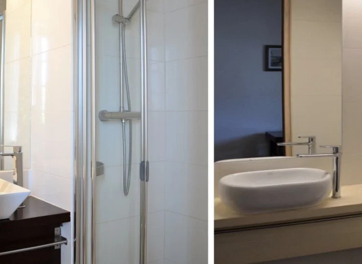 Każdy pokój dysponuje prywatną łazienką z kabiną prysznicową