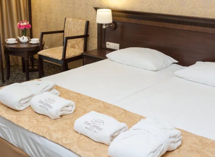 Pokoje klasy standard to wygodne klimatyzowane wnętrza w budynku hotelowym