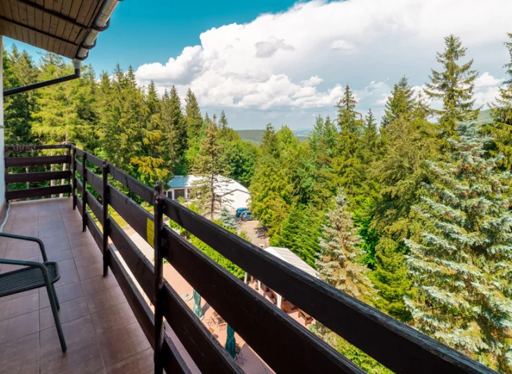Z balkonów rozpościera się uspakajający widok lasów