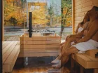 Na gości Rezydencji Aqua czeka relaks w saunie z widokiem na ścianę lasu
