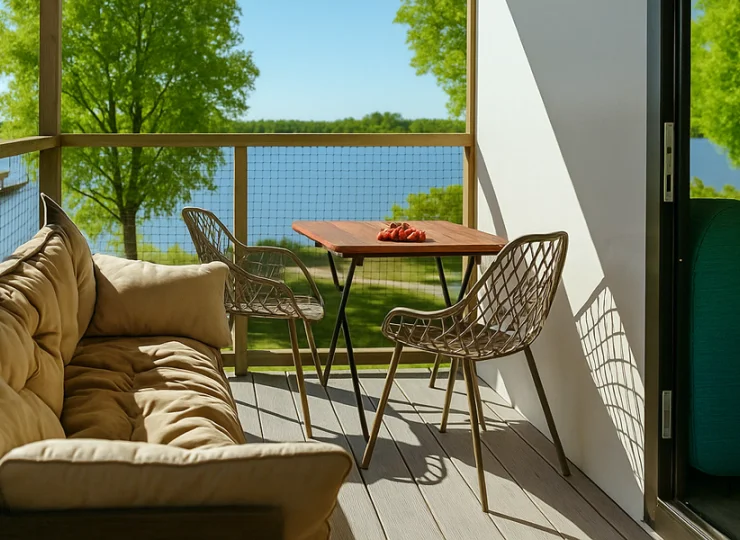 Domki mają balkony lub tarasy