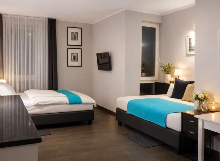 Apartament ma łóżko podwójne i łóżko pojedyncze