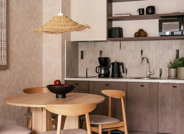 Apartament ma w pełni wyposażony aneks kuchenny