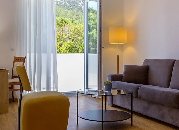 W salonie apartamentów superior i junior suite stoi rozkładana kanapa