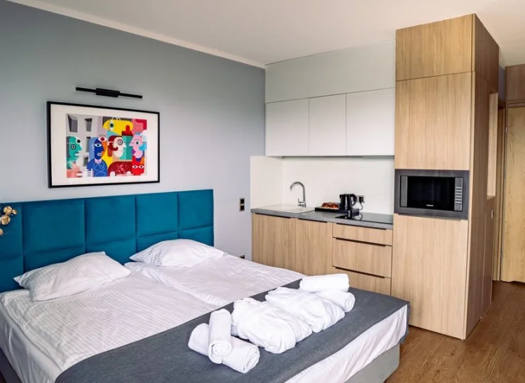 Apartament typu studio posiada aneks kuchenny
