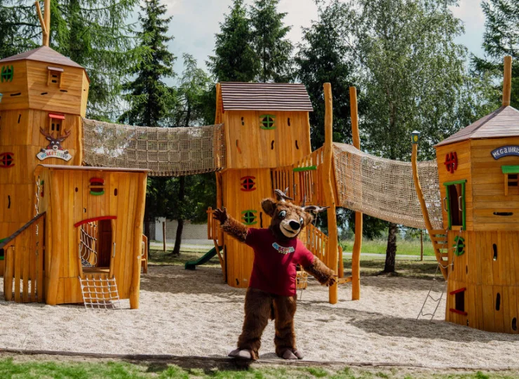 W ogrodzie rozrywką jest duży plac zabaw