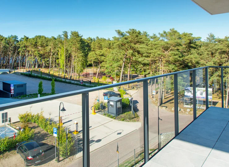 Apartamenty są położone obok nadmorskiego lasu
