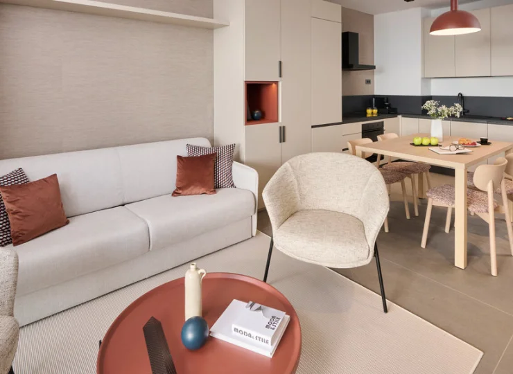 We wszystkich apartamentach jest salon z aneksem kuchennym