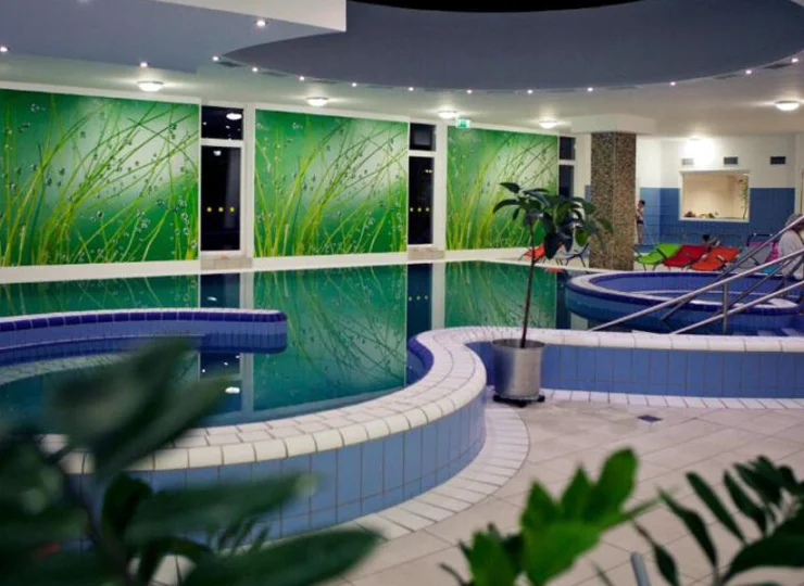 Jest tu m.in. basen termalny z przeciwprądowym podgrzewaczem wody