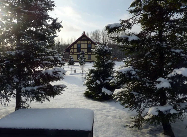 Gdy podwórko pokryje śnieg, Ostoja zmienia się w zimowy raj na Mazurach