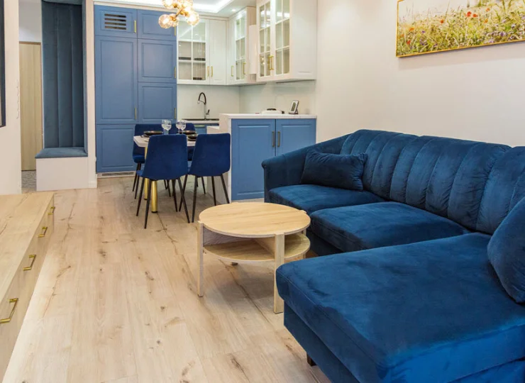 W pokoju dziennym jest wygodna rozkładana sofa