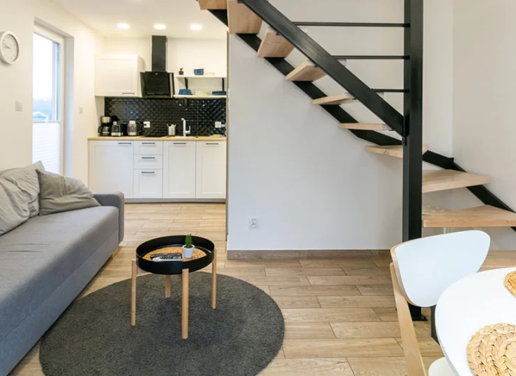 Salon z aneksem kuchennym w Domku Idealnym