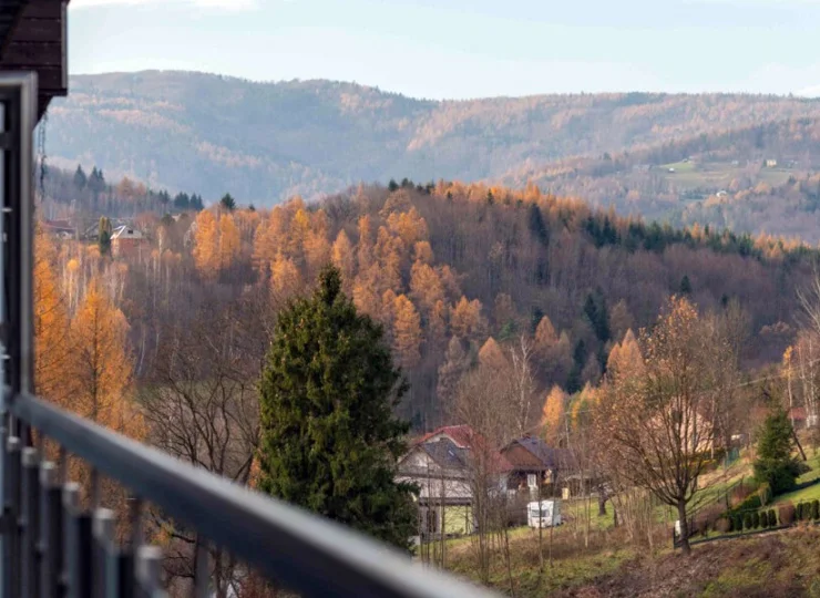Jesienny widok z apartamentu D34 w apartamentowcu Daglezja