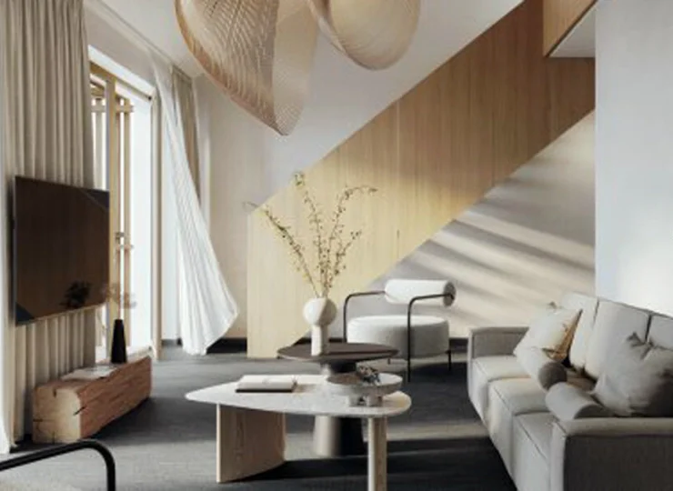 Apartament z antresolą ma pokój dzienny na dole i sypialnię na górze