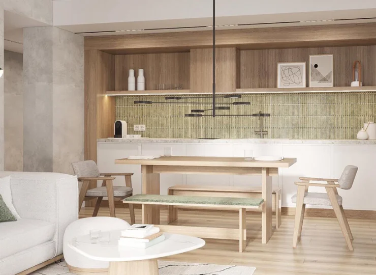 Apartamenty mają odrębną część sypialną i pokój dzienny z aneksem kuchennym