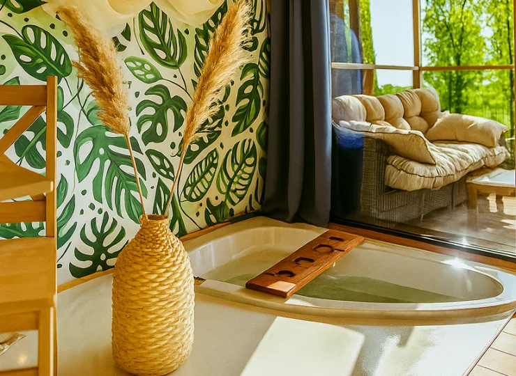 Część domków ma wannę w salonie