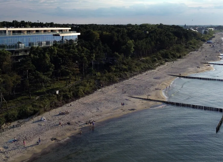 Obiekt wyłania się wprost z nadmorskiego lasu