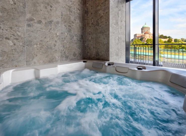 Dominującą nad miastem katedrę widać zarówno z saun, jak i z jacuzzi
