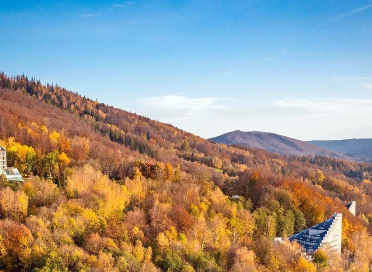 Hotel jest imponująco położony na zboczu góry Równica