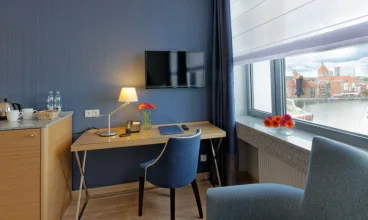 Z większości pokoi rozpościera się widok na Motławę i gdańskie Stare Miasto