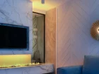 W apartamencie A20 jest kominek w salonie