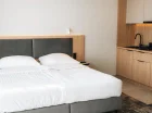 Apartament Executive Suite składa się z salonu z podwójnym łóżkiem i aneksem