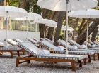 Strefa leżaków pośród nadmorskich sosen