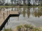 Pałac w Rymaniu jest położony nad stawem z pomostem