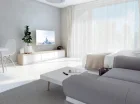 Jest tu łóżko, sofa, aneks kuchenny, stolik, balkon i łazienka
