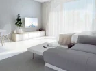 Jest tu łóżko, sofa, aneks kuchenny, stolik, balkon i łazienka